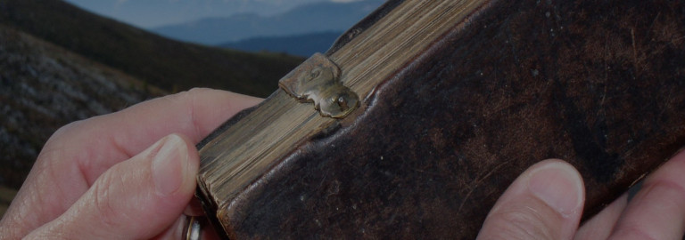 Eine alte Bibel in der Hand