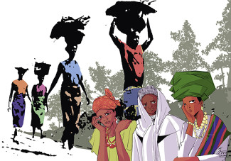 Gemälde mit lastentragenden Frauen