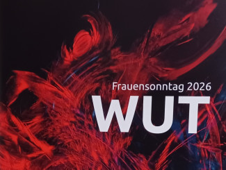 Rotes Banner zum Frauensonntag  mit der Aufschrift WUT